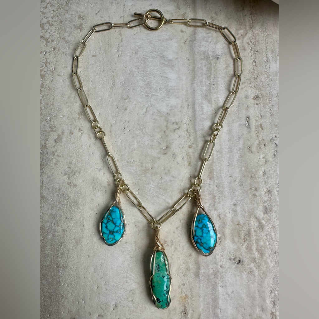 14k Gold Filled Paperclip Turquoise Gypsy Necklace
